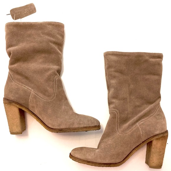 Joe Fresh Leather Suede Bootie Brown Foldable Sherpa Chunky Block Heel Boots - 9 - Picture 1 of 13